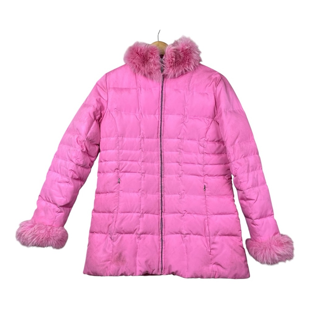 Marvin Richards Women Down Puffer Jacket Barbie Pink Fox Fur Trimmed Coat Sz S